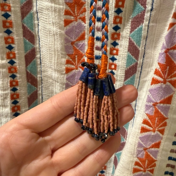 Anthropologie DUET Tildie Embroidered Tunic Dress multi color Tassel - Picture 5 of 6